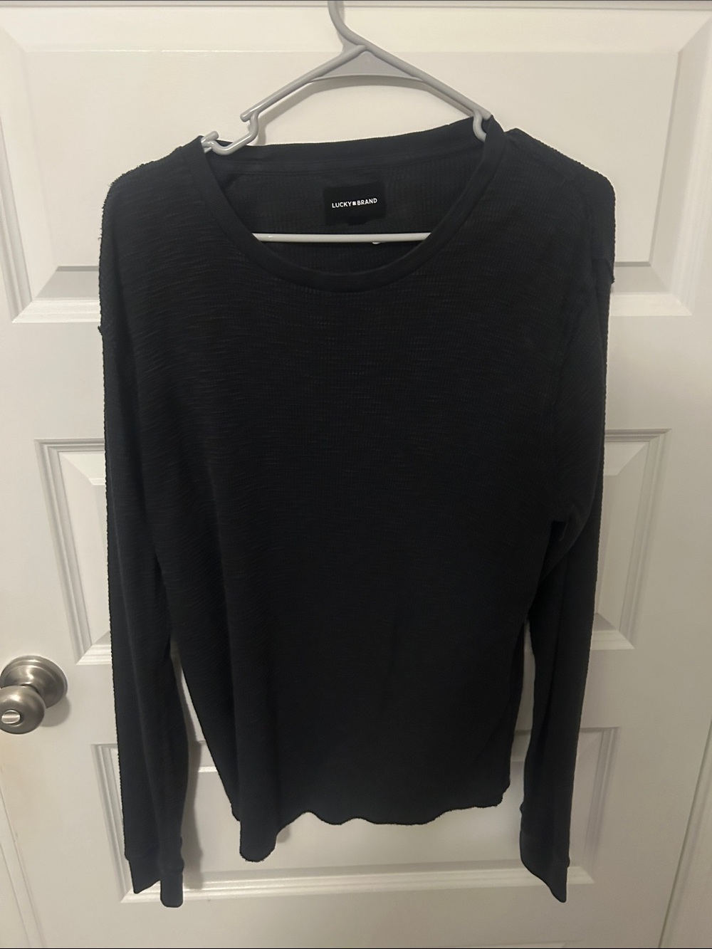 Lucky Brand Black Waffle-Knit Crewneck Long Sleeve